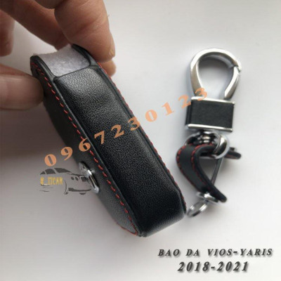 Bao Da Ốp Móc Chìa Khóa TOYOTA VIOS - YARIS 2019-2020 2 Nút Có Chìa Cam Kết Da Thật Bền Bỉ, Có LOGO Kim Loại