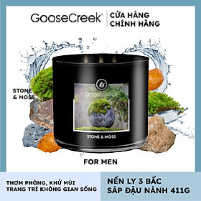 Nến ly 3 bấc sáp đậu nành For Men Goose Creek (411g) - Stone & Moss