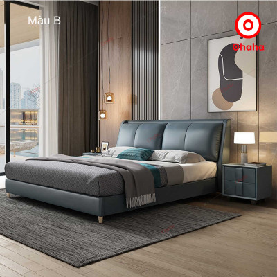 [Miễn phí vận chuyển & Lắp đặt] Giường ngủ bọc da cỡ lớn kết hợp gỗ cao cấp chống ẩm TẶNG kèm 2 tab đầu giường - GN024