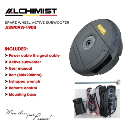 Spare Wheel Alchimist ASW09W-1900 Loa Sub đặt trong lòng bánh Dự Phòng Âm Bass Mạnh Mẽ Lắp Bánh Sơ Cua, Lốp Dự Phòng