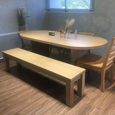 Bàn ăn đơn giản hình Oval phủ veneer tần bì hiện đại SMLIFE Clary 7C | D208,3 x R91,4 x C74,9cm | gỗ Sồi