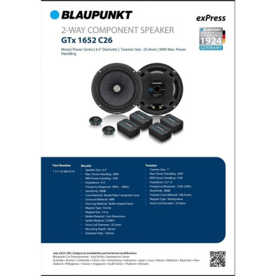 Với Loa cánh 2 way Blaupunkt GTX 1652 C26  2-way component Speakers hàng Đức từ 1924