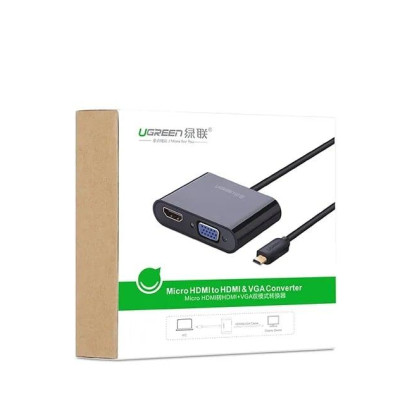 Ugreen UG30355MM115TK 30CM màu Đen Bộ chuyển Micro HDMI sang HDMI + VGA kèm cổng âm thanh - HÀNG CHÍNH HÃNG