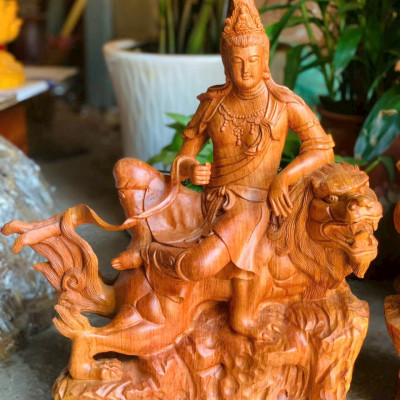 Cặp  Tượng văn thù _phổ hiền bồ tát bằng gỗ hương kt cao 50×39×20cm