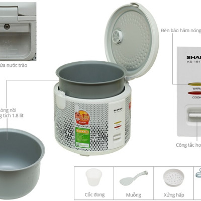 Nồi Cơm Điện Nắp Gài Sharp KS-181TJV - 1.8 L - Hàng chính hãng