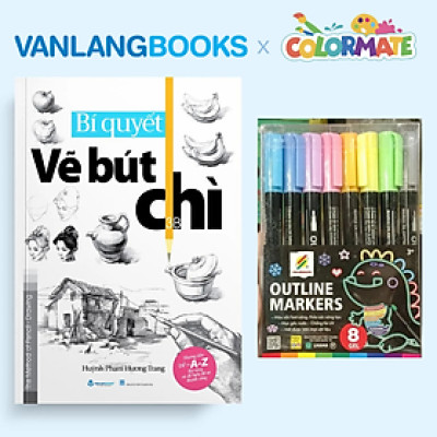 Sách Bí Quyết Vẽ Bút Chì + Bộ 8 Bút Lông Outline Marker - Vanlangbooks x Colormate