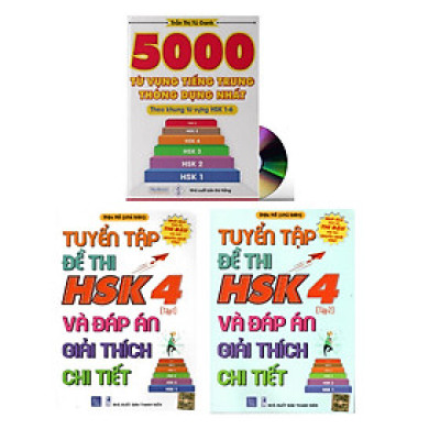 Combo 3 sách Bộ đề tuyển tập đề thi năng lực Hán Ngữ HSK4 và đáp án giải thích chi tiết +5000 từ vựng tiếng Trung thông dụng nhất+ DVD tài liệu