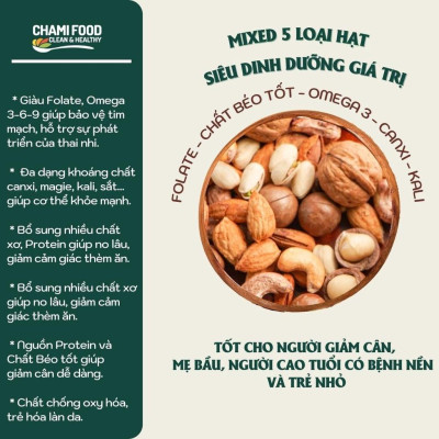 Hạt dinh dưỡng Mix Chami Food 5 Loại Siêu Hạt 500G (còn vỏ) Loại 1 Granola Ăn Kiêng Ngũ Cốc Giảm Cân Tốt Cho Eat Clean