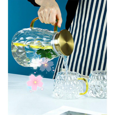 BỘ BÌNH ĐỰNG NƯỚC UỐNG KÈM 6 CỐC THỦY TINH CHỊU NHIỆT LÊN TỚI 400 ĐỘ C NẮP INOX