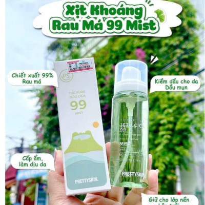 Xịt khoáng rau má Pretty Skin The Pure Jeju Cica 99 Mist làm dịu cấp ẩm cho da - Giữ lớp make up lâu trôi Hàn Quốc 100ml