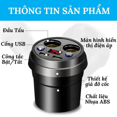 X25 – Bộ Chia Tẩu Sạc Ô Tô Cao Cấp Có Màn Hình Điện Áp, 2 USB, Công Suất Khủng 250W , đèn tần
