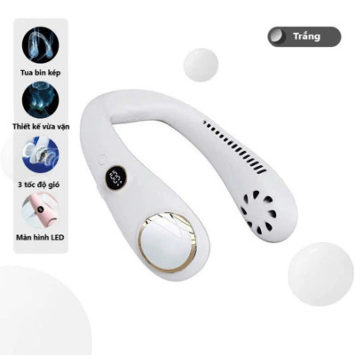 Quạt Đeo Cổ Không Cánh Đồng Hồ Led Tận Hưởng Mát Lạnh: - Mẫu Mới, Pin Lithium Ion, 3 Cấp Độ Gió