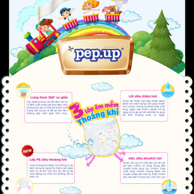 Combo 2 Gói Tã/Bỉm Quần Em Bé Pep.up Extra Dry Siêu Mềm Mại, Siêu Khô Thoáng, Kháng Khuẩn Size M (22 Miếng/Gói)