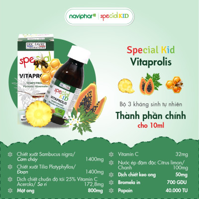 TPBVSK Special Kid Vitaprolis - Hỗ trợ giảm nguy cơ viêm đường hô hấp trên, hỗ trợ tăng cường sức đề kháng (125ml)[Siro - Nhập khẩu Pháp]