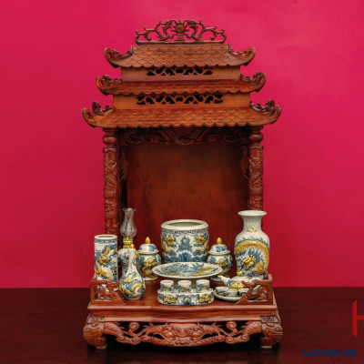 Đèn Váy Vai Tròn Men Rạn Đắp Nổi Họa Tiết Rồng