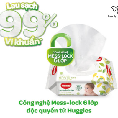Combo 4 Gói Khăn giấy ướt cho trẻ sơ sinh Huggies không mùi, gói 64 tờ