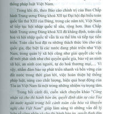 Công Nhận Và Cho Thi Hành Bản Án, Quyết Định Dân Sự Của Toà Án Nước Ngoài Trong Bối Cảnh Toàn Cầu Hoá Và Khuyến Nghị Cho Việt Nam (Sách chuyên khảo) - TS. Nguyễn Thu Thuỷ chủ biên