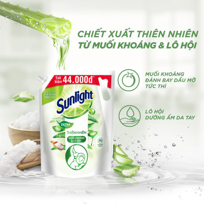 Túi Nước rửa chén Sunlight Bio-care Thiên Nhiên 100% Gốc thực vật - Muối Khoáng Lô Hội 3.3KG