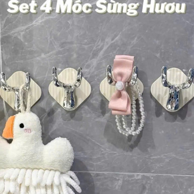 Set 4 Miếng Móc Treo Sừng Hươu Cao Cấp, Chịu Lực 10kg, Móc Hút Chân Không Tiện Lợi - HÀNG CHÍNH HÃNG MINIIN