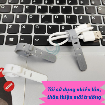 Dây buộc cáp silicon thông minh Dây quấn gọn cáp sạc mini Kẹp buộc dây cáp tái sử dụng Dây cố định cáp điện thoại đa năng Kẹp gọn dây tai nghe & sạc Dây quấn silicon nhiều màu-Hàng nhập khẩu