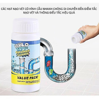Chai Bột Thông Tắc Cống Wild Tornado 110g Giúp Thông, Cống Khử Mùi, Diệt Khuẩn