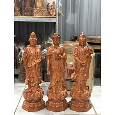 Bộ tượng phật tam thánh bằng hương đá kt cao 20