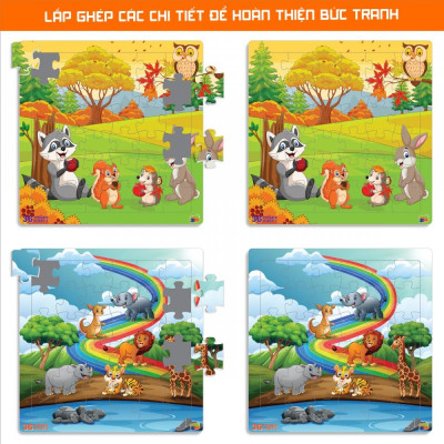Bộ 2 Tranh Xếp Hình 36 Mảnh Để Bàn 23 x 23 cm - Minh Châu C2-007