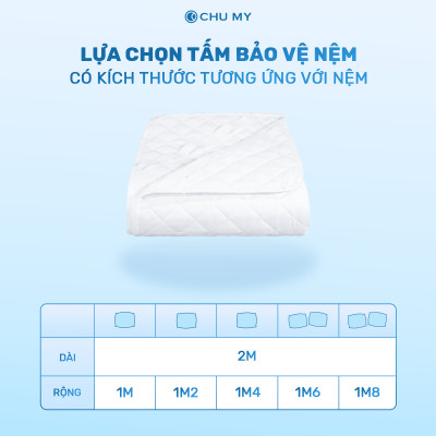 Tấm bảo vệ đệm cao cấp 3 lớp chần bông ô vuông -  Ngăn nước bụi bẩn - Giữ sạch nệm