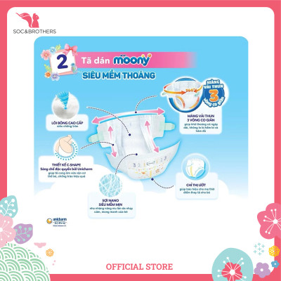 Bỉm dán Moony xanh tiêu chuẩn size Newborn 90