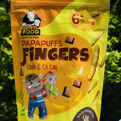 Bánh ăn dặm PAPAFOOD PAPAPUFFS Vị Chuối & Ca Cao - 100% Ngũ Cốc Hữu Cơ - Gói 50g