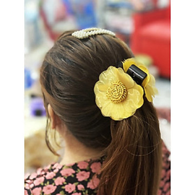 Kẹp tóc sau - kẹp tóc hoa vải màu vàng tươi mới
