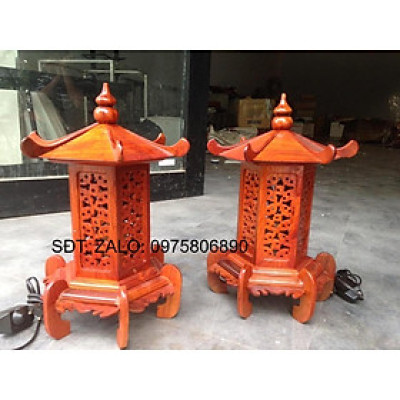 ĐÈN LỤC GIÁC GỖ HƯƠNG CAO 40CM