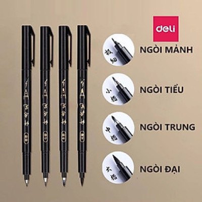 Bộ 4 bút viết thư pháp chữ Hán Calligraphy Deli 75514 / 75515 / 75516 có thể đổ thêm mực