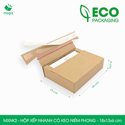 MXNK2 - 18x13x6 cm - 100 hộp carton đóng hàng xếp nhanh có keo niêm phong - Hộp gói hàng, hộp quà