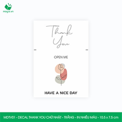 MDTV01 - 10.5x7.5 cm - 1000 Decal Thank you hình chữ nhật dán hộp carton, Label Thank you, tem nhãn cảm ơn có sẵn keo dán niêm phong gói hàng