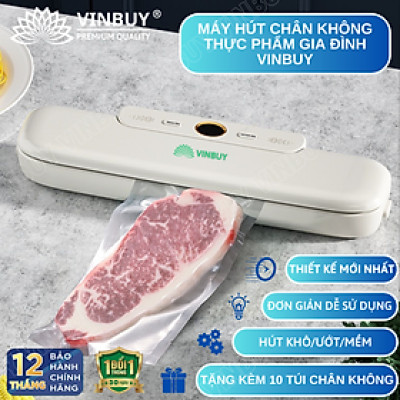 Máy hút chân không, hàn miệng túi thực phẩm gia đình, hút khô ướt mềm, tặng kèm 10 túi hút chân không - Hàng chính hãng Vinbuy