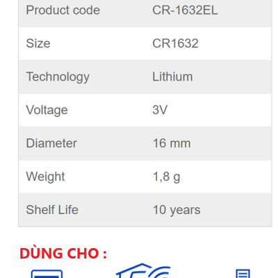 Pin Panasonic CR 1632 -Hàng chính hãng