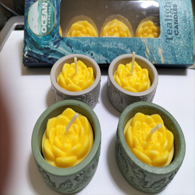 Set 4 hủ nến bằng xi măng Seeart đựng viên nến thơm tealight candles - hàng handmade DIY, cốc để nến cúng phật , bàn thờ trang trí