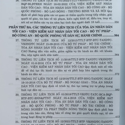 Các thông tư liên tịch của Tòa án nhân dân tối cao - Viện kiểm sát nhân dân tối cao - Bộ tư pháp - Bộ công an - Bộ quốc phòng về hình sự, tố tụng hình sự, dân sự, tố tụng dân sự, hành chính, kinh tế, thương mại, lao động, hôn nhân gia đình mới nhất