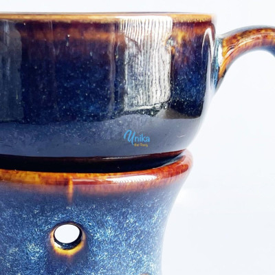 Bộ Đèn Giữ nóng Cà Phê - Bộ Đèn Đốt Tinh Dầu Men Xanh Hoả Biến - Bộ cafe nóng -  Gốm Sứ Unika Bát Tràng