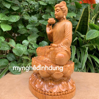 Tượng phật liên hoa bằng gỗ bách xanh thơm nức cao 30x17x14cm 