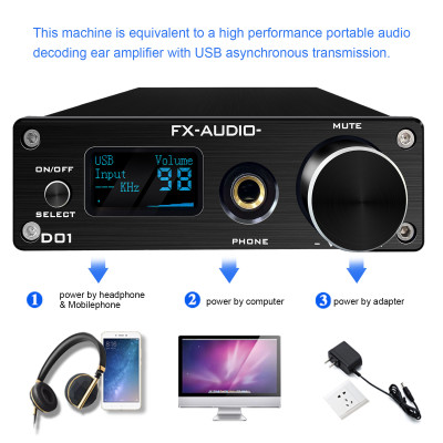 Bộ Giải Mã FX-Audio DAC D01 32 Bit/768Khz/ DSD512 Bluetooth 5.0 USB and Headphone Amplifier HiFi Stereo Digital to Analogue ES9038Q2M/XMOS XU208 Support APTX/HD/LDAC/DSD.512 with 6.35mm to 3.5mm Headphone Converter - Hàng Chính Hãng