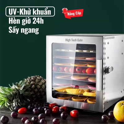 Máy Sấy Thực Phẩm Inox HTG 8 khay DBC08-A01 Sấy Khô Hoa Quả, Thịt, Đồ Ăn, Tia UV Khử Khuẩn, Hẹn Giờ, Hàng Chính Hãng