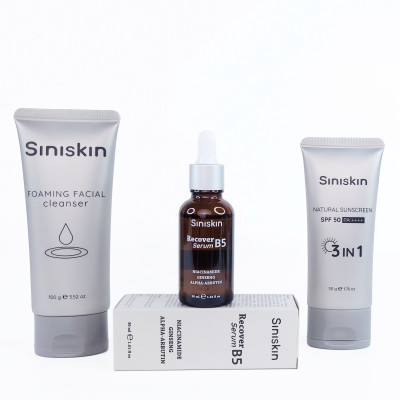 Bộ sản phẩm chăm sóc da Siniskin "Serum phục hồi da Recover B5, Kem Chống Nắng nâng tone tuje nhiên, Sữa Rửa Mặt tạo bọt dịu nhẹ