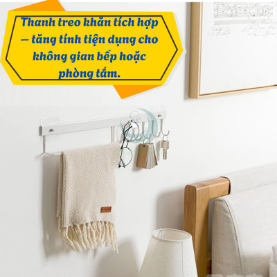 Móc Treo Tường Dán Đa Năng 6 Móc -Giá Treo Dụng Cụ Nhà Bếp Dán Tường Không Cần Khoan -Kệ Treo Khăn Và Dụng Cụ Nấu Ăn Gọn Gàng Tiện Dụng -Móc Treo Tường Chống Thấm Cho Phòng Bếp / Nhà Tắm -Thanh Treo Nhà Bếp Dán Tường Siêu Chắc -Móc Treo Đa Năng