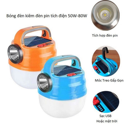 Bóng đèn led sạc tich điện 50-80w tích hợp đèn PIN, đèn đi vườn, cắm trại picnic du lịch, Đèn Sạc Điện HB-V80 Hàng chính hãng SOLAR CHARGING