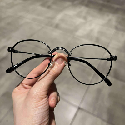 Gọng Kính cận, Kính giả cận Mắt tròn kim loại màu đen cao cấp