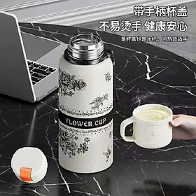 Bình Giữ Nhiệt Flower Cup Linh Chi Bedding Dung Tích Lớn Bằng thép Không Gỉ