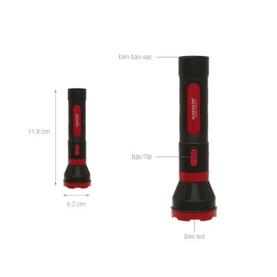 Đèn Pin Tay Cầm Cỡ Lớn Sunhouse SHE-4111 - Đen Đỏ (1W)