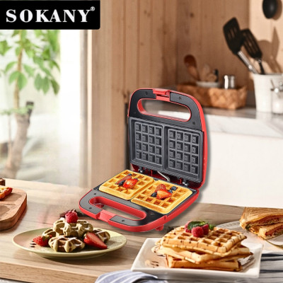 Máy nướng ép bánh SOKANY công suất lớn 750W tích hợp 2 mặt chống dính teflon giúp bánh chín nhanh chóng vô cùng tiện ích - HÀNG CHÍNH HÃNG